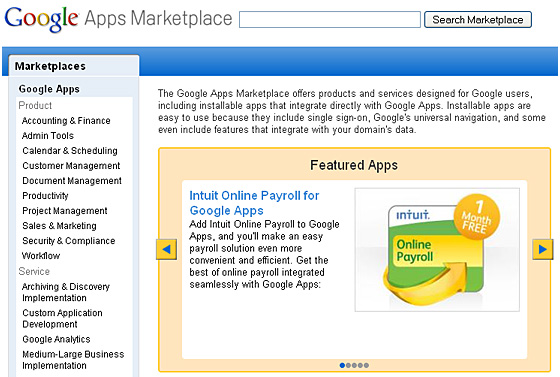 Google Apps Narketplace -- new from Google