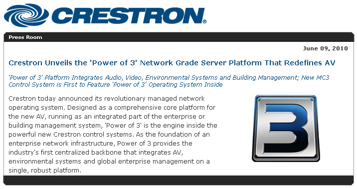 Crestron Unveils the 'Power of 3' Network Grade Server Platform That Redefines AV