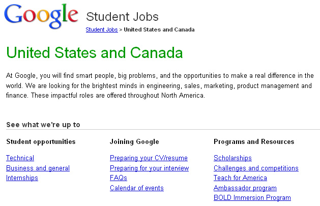 Student jobs at Google