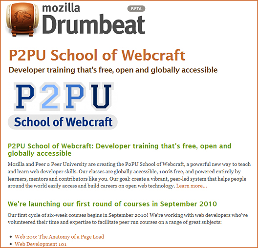 P2PU's World of Webcraft -- free courses re: web development