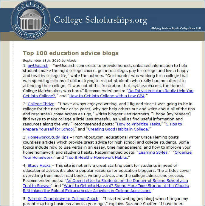 Top 100 education advice blogs