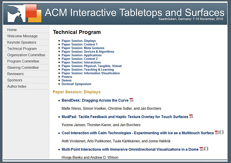 ACM Interactive Tabletops and Surfaces -- Conference Program