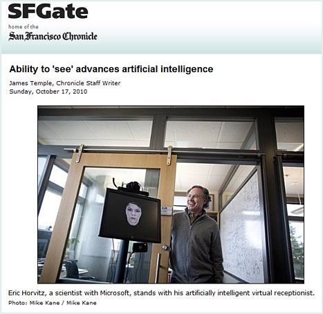 Ability to see advances artificial intelligence -- from SF Gate, Oct 17 2010