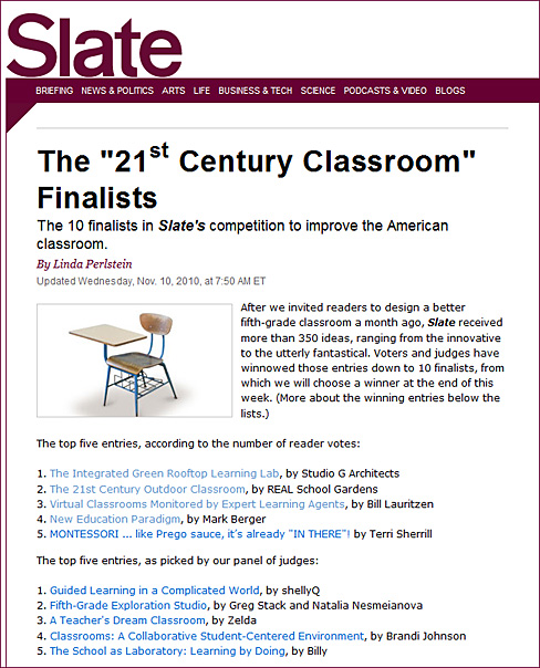 Top 10 finalists from Slate's 21st Century Classrooms -- Nov-2010