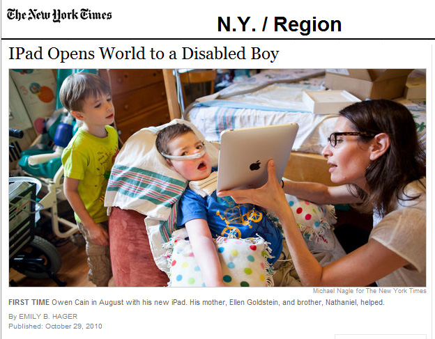 iPad opens world to a disabled boy -- from the NY Times 