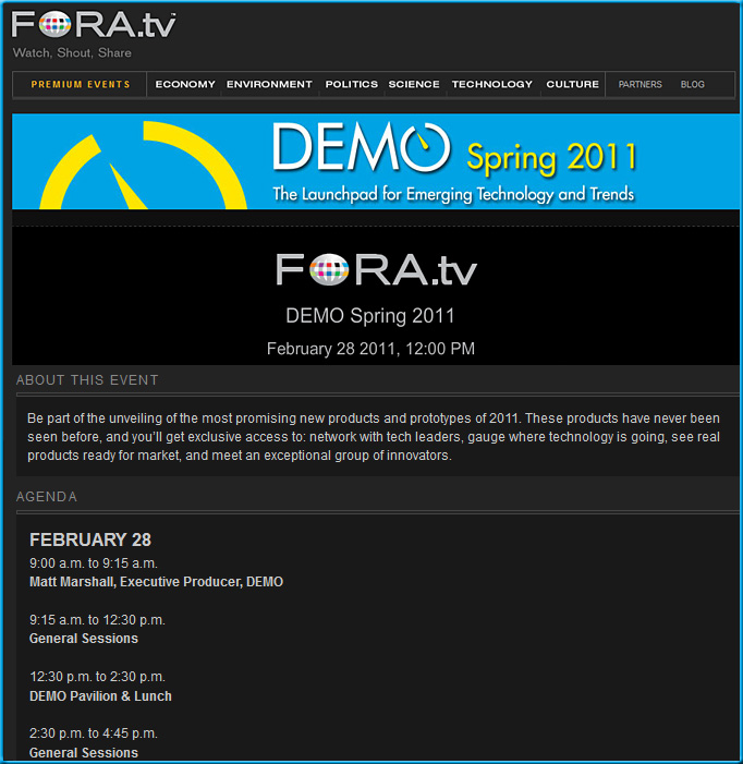DEMO 2011 event -- February 28 - March 1, 2011