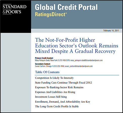Standard & Poor's Report on Higher Ed - February 14, 2011