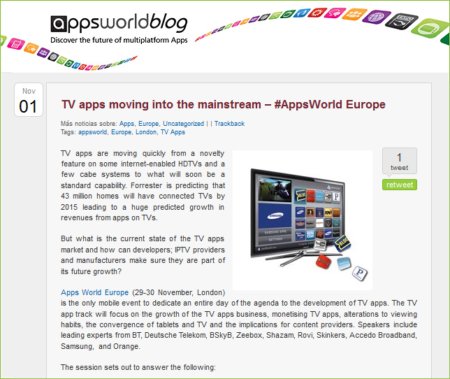 TV apps moving into the mainstream – #AppsWorld Europe