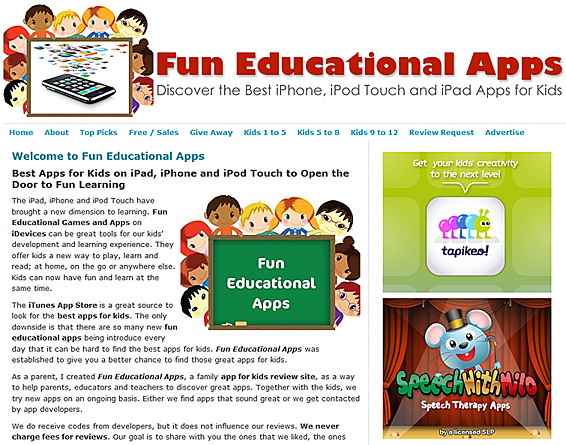 Fun Educational Apps website (for the iPad, iPhone, & iPod Touch)