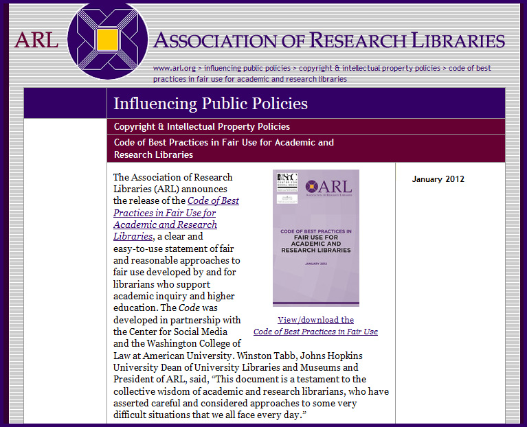 Fair Use Report from ARL - January 2012