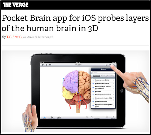 Pocket Brain app for iOS probes layers of the human brain in 3D