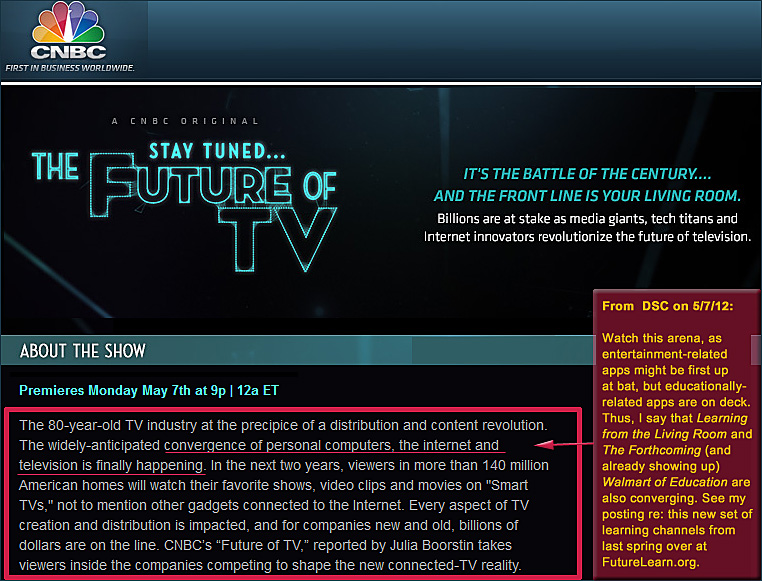 The Future of TV  - special from CNBC which airs tonight - May 7, 2012