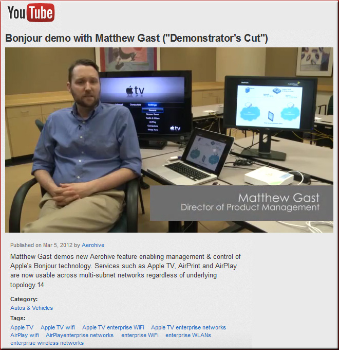 Matt Gast demos Bonjour Gateway -- for handling the BYOD situation