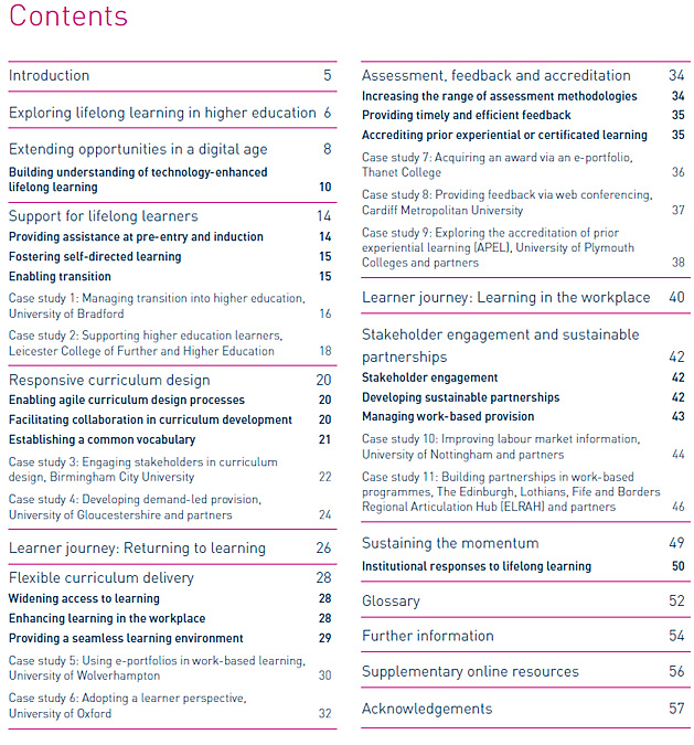 Contents of Learning in a Digital Age -- from JISC in 2012