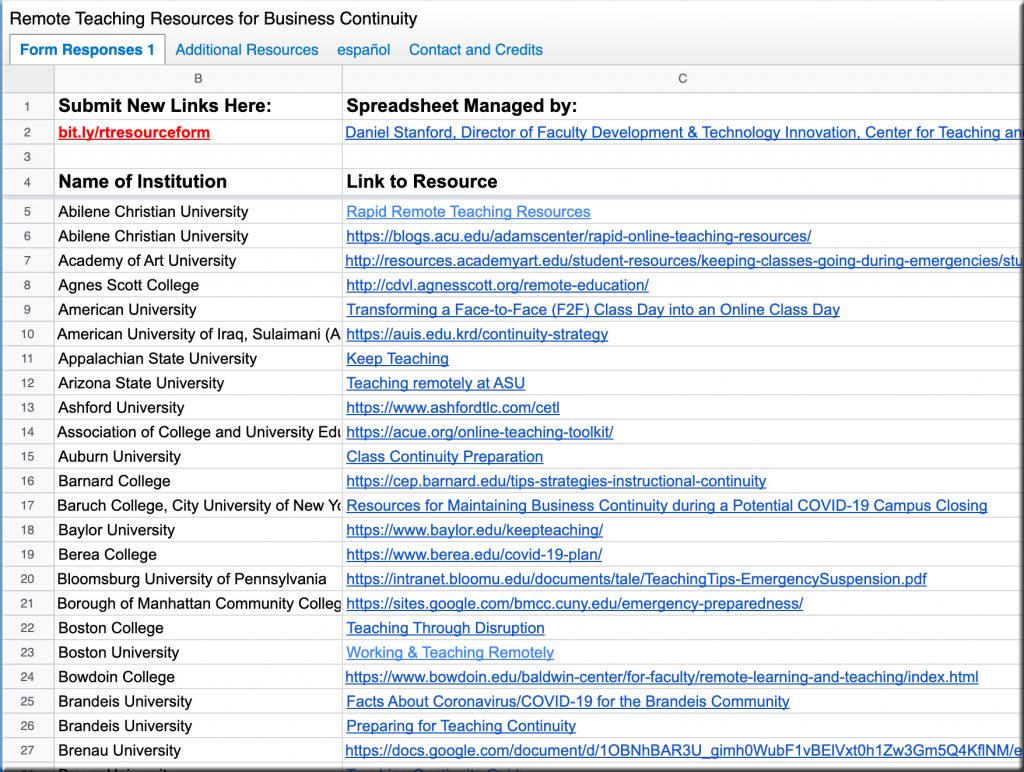 List of resources for keeping things going -- educationally -- during this time of the Coronavirus