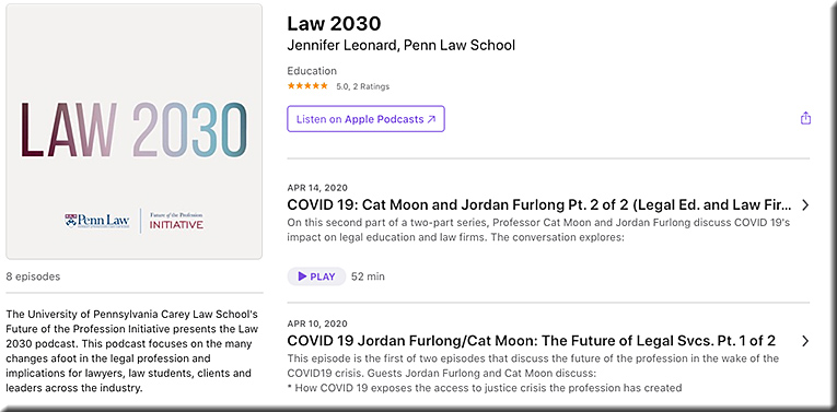 Law 2030 podcast with Jennifer Leonard, Jordan Furlong, and Cat Moon -- April 2020
