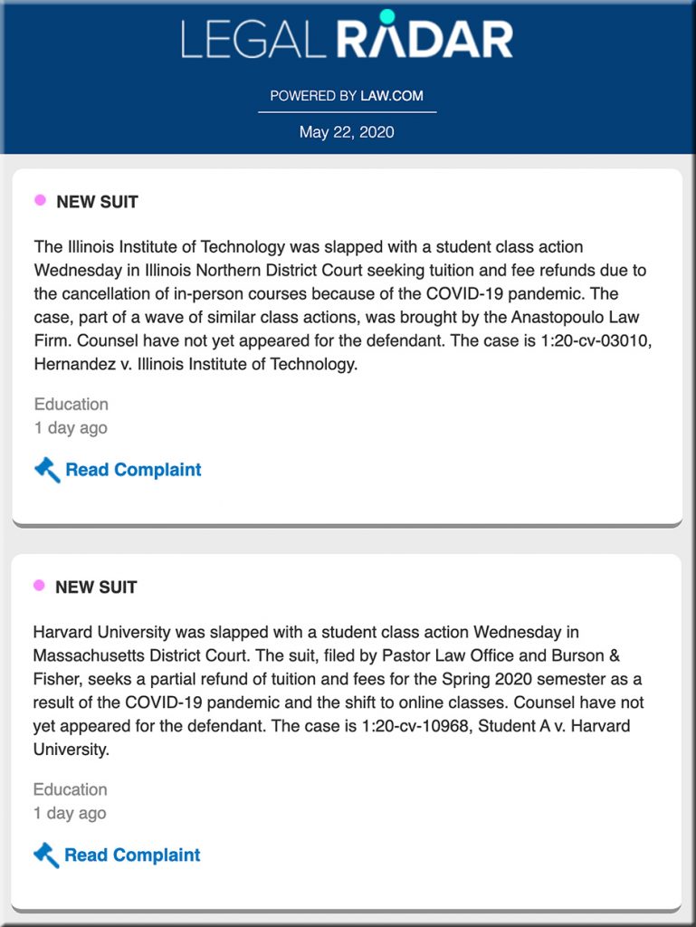 Several new lawsuits filed recently against institutions of higher education