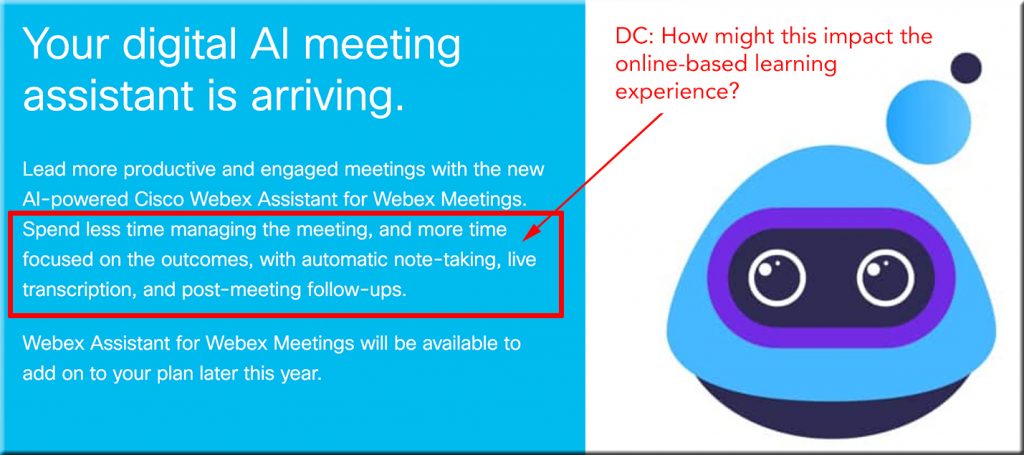 The Cisco Webex Digital Assistant -- how might AI impact the online-based learning experience?