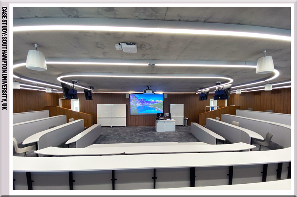 Sharp learning space full of AV equipment at Southampton University, UK