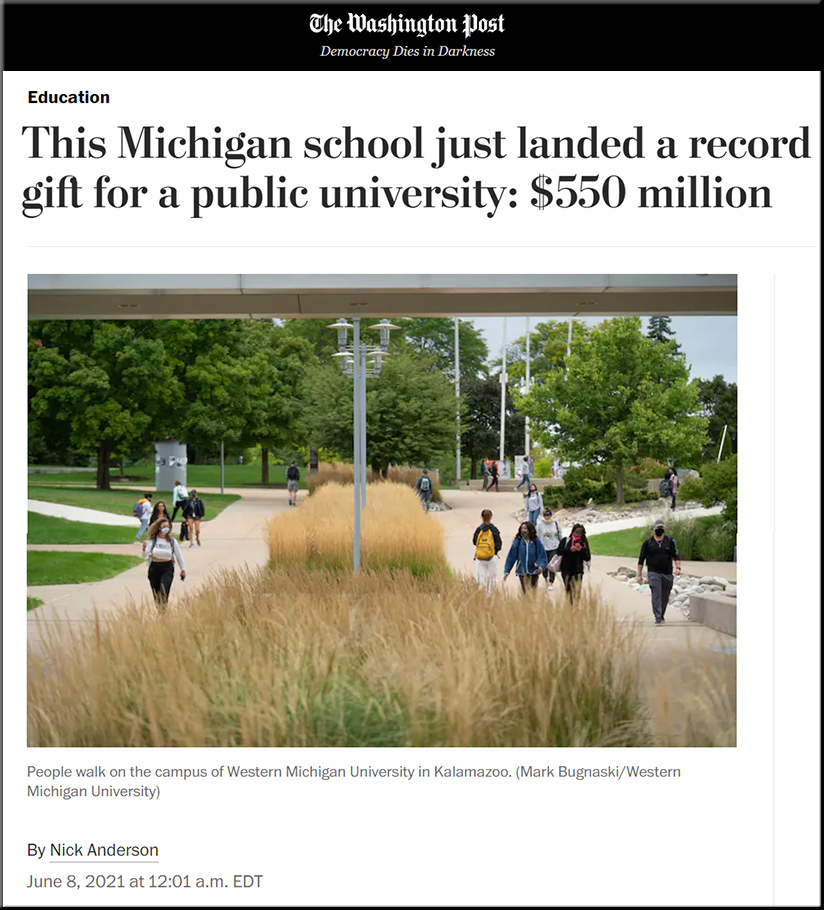 This Michigan school just landed a record gift for a public university: $550 million -- from washingtonpost.com by Nick Anderson