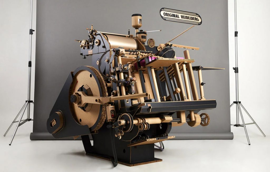 Korean artist Lee Ji-hee created this incredibly intricate papercraft replica of the original Heidelberg Letterpress. She made the sculpture from paper and corrugated cardboard.