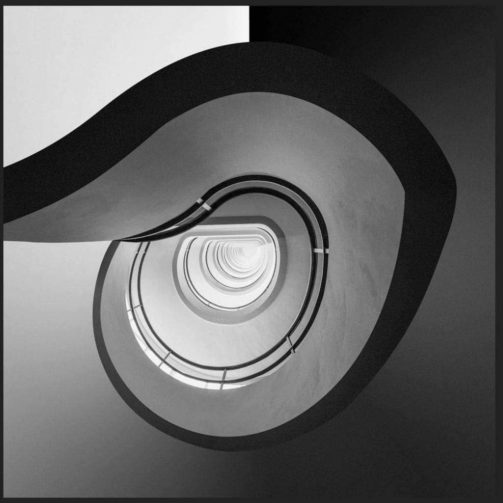 black and white photo of a stairway