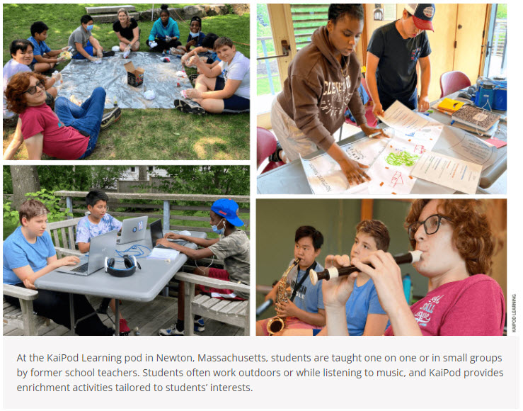 At the KaiPod Learning pod in Newton, Massachusetts, students are taught one on one or in small groups by former school teachers. 