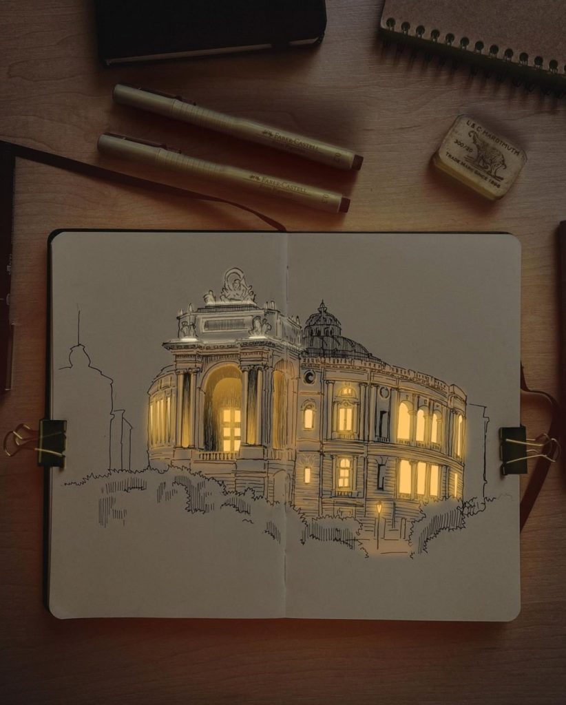 Nikita Busyak creates architectural drawings, underlined in an almost magical way by cleverly placed light.