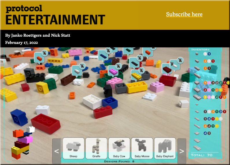 The Perceptus Platform / app began to identify individual bricks, counting and cataloging them by shape and color, and then suggesting different animals he could build with those specific bricks.