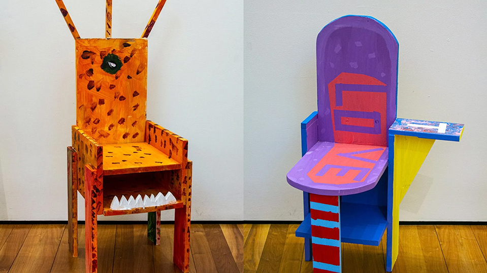Two wonderfully creative chairs created by the students in Bruce Edelstein's class