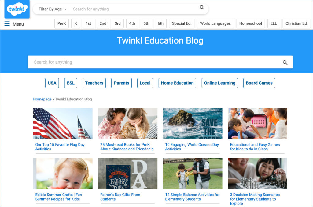 This is a screenshot of the Twinkl Education Blog