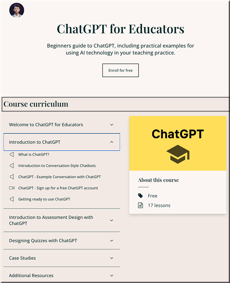 ChatGPT for educators -- a free 17 lesson course