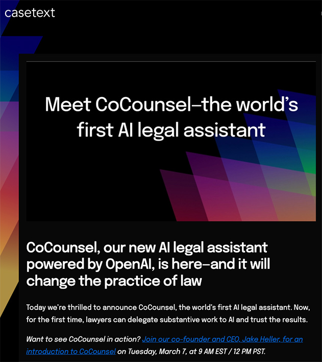 Meet CoCounsel -- the world's first AI legal assistant -- from casetext
