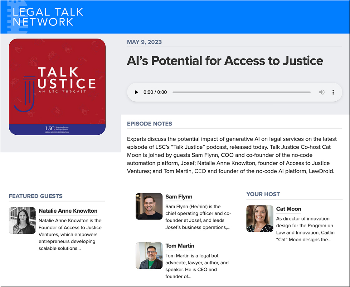 AI’s Potential for Access to Justice -- a podcast from the Legal Talk Network