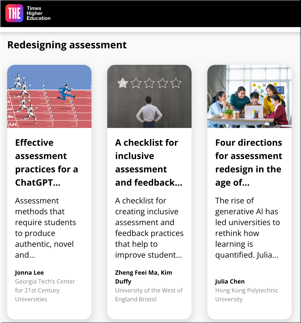 Items from Times Higher Education re: redesigning assessment