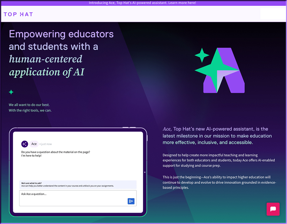 Ace from Top Hat -- empowering educators and students with a human-centered application of AI